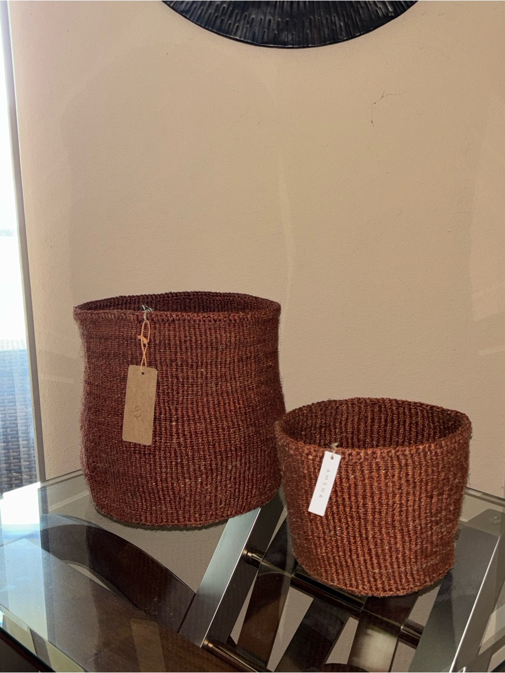 Handwoven Rust Seagrass Storage Basket - Home Accents. Set of 2 - Picture 3 of 3